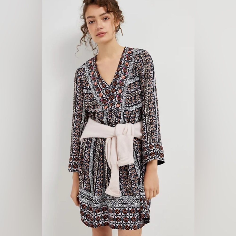 Anthropologie Maeve Naomi Multi Color Floral Embroidered Beaded Dress Size XS - Picture 7 of 13